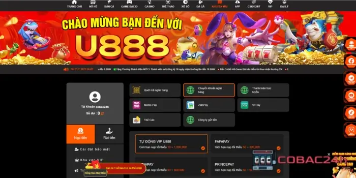 Kênh giao dịch tại U888Vip0 uy tín nhanh chóng