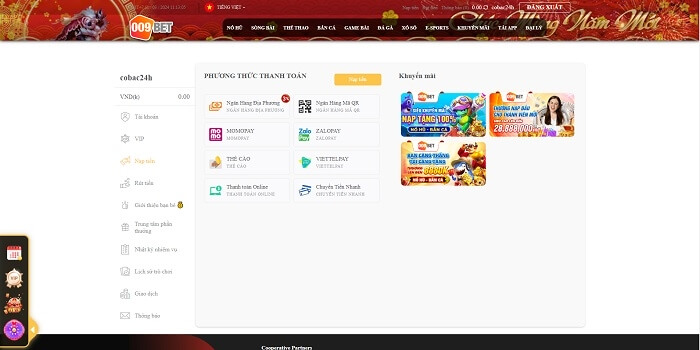 Cách nạp tiền tại 009Bet5 Com